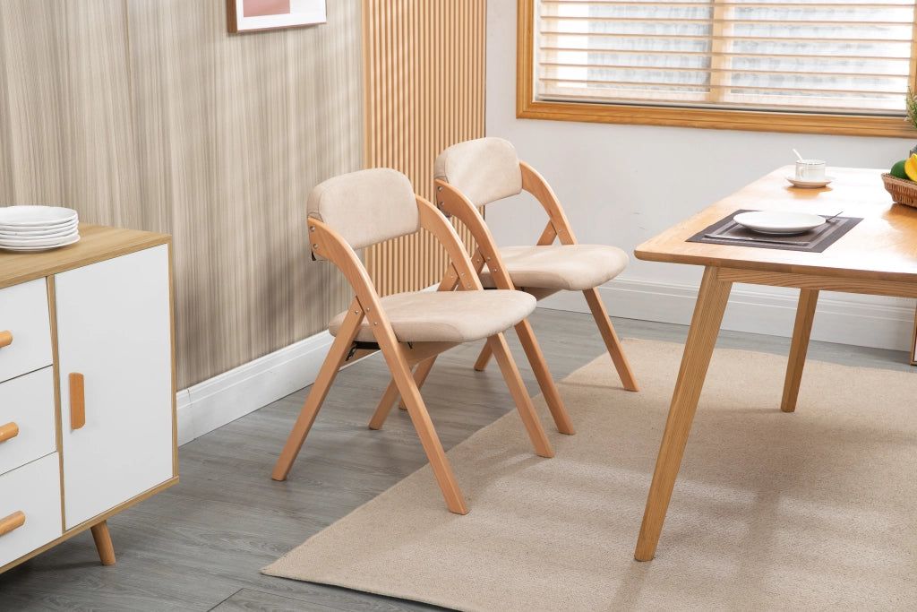 Chaise pieghevole set da 2 con seduta imbottita e fodera rimovibile in legno massello per cucina e ospiti kaki