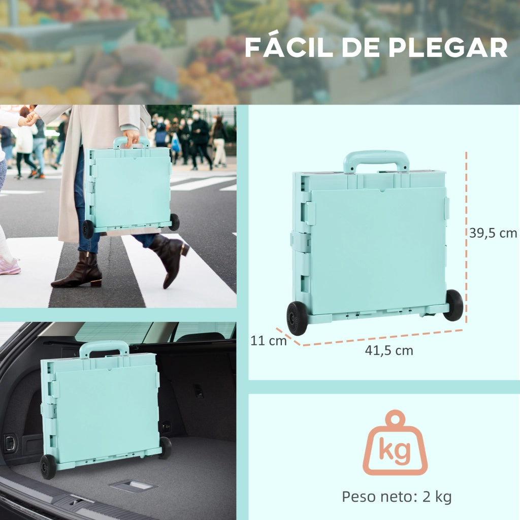 Carrello Spesa 2 Ruote ¨C Xylo ¨C Capacit¨¤ 32L Manico Regolabile 41,5x32,5x85cm Verde