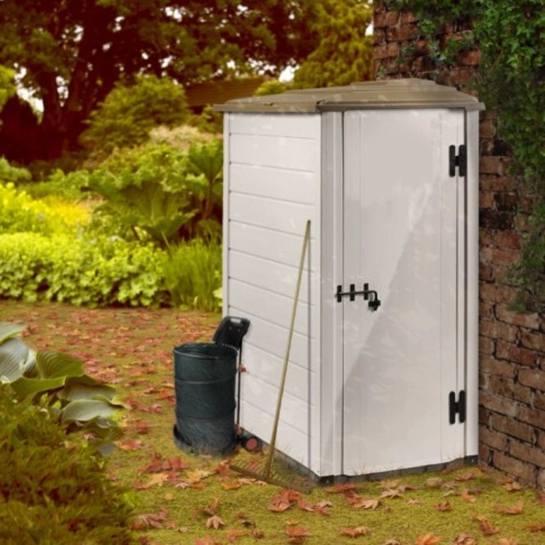 Casetta da Giardino in Resina Tuscany Evo 100.1 con porta reversibile, Pavimentazione inclusa, colore Beige, 132x88x195h cm