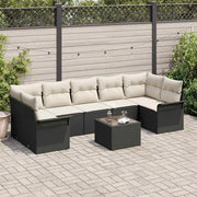 Set Divano da Giardino con cuscino 8 pcs Nero polyrattan