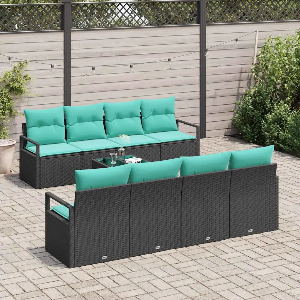 Set di divani con cuscino 7 pcs Nero e azzurro polyrattan 3346316