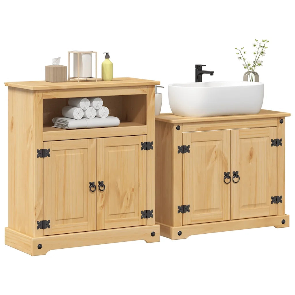 Set Mobili da Bagno 2 pz Corona in Legno Massello di Pino 3334637