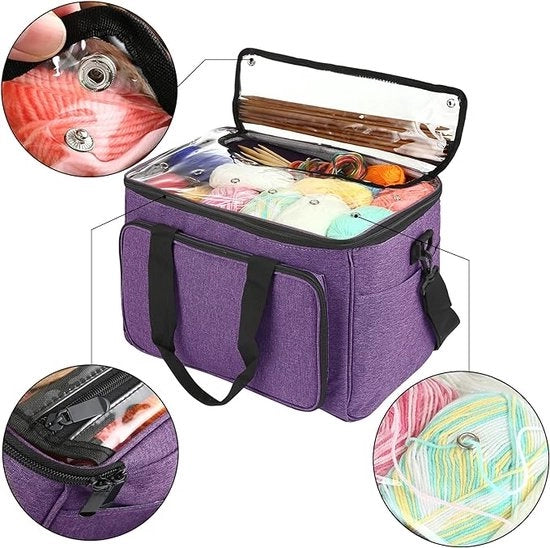 Borsa per la conservazione della lana, tasca per la lana, borsa per il lavoro a maglia, borsa per la conservazione dei fili di lana, aghi per il lavoro a maglia, aghi per il cucire a maglia, fili di lana (blu scuro)