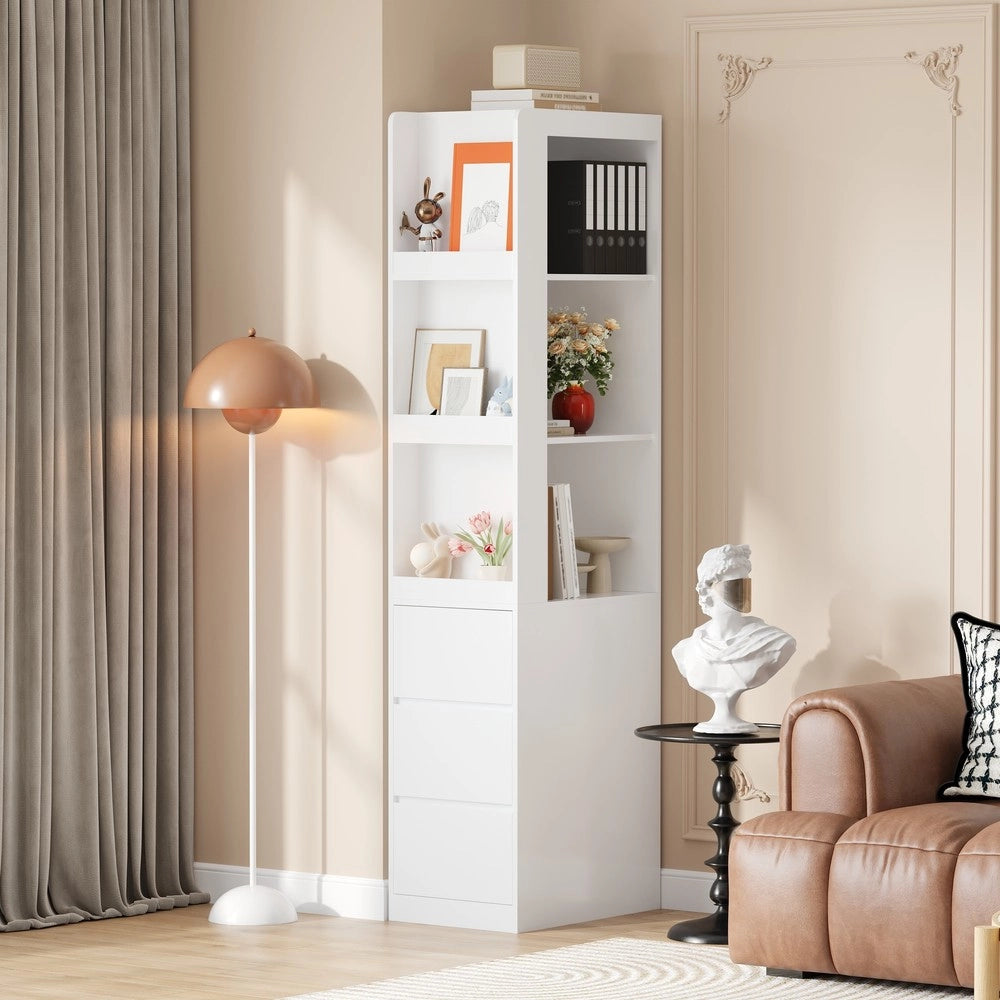 Scaffale per libri alto 200 cm - Zephmum- 3 ripiani aperti e 3 cassetti, sistema antiribaltamento