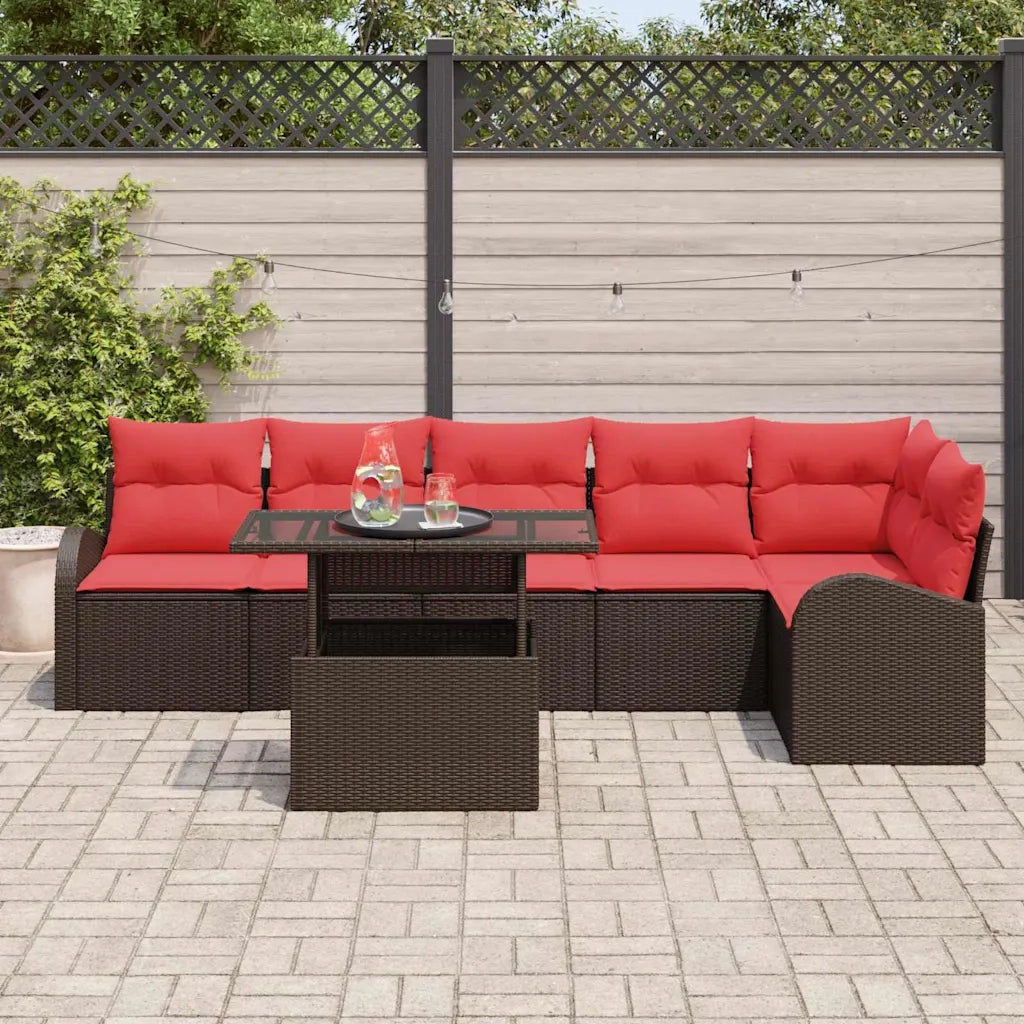 Set Divano da Giardino con cuscino 7 pcs Marrone Poly Rattan 3357397