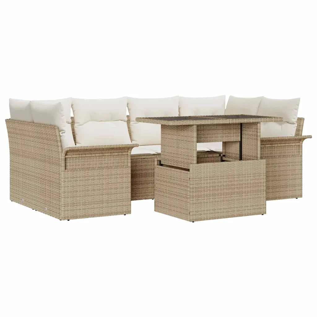 Set Divano da Giardino 7 pcs Beige Rattan in Polipropilene