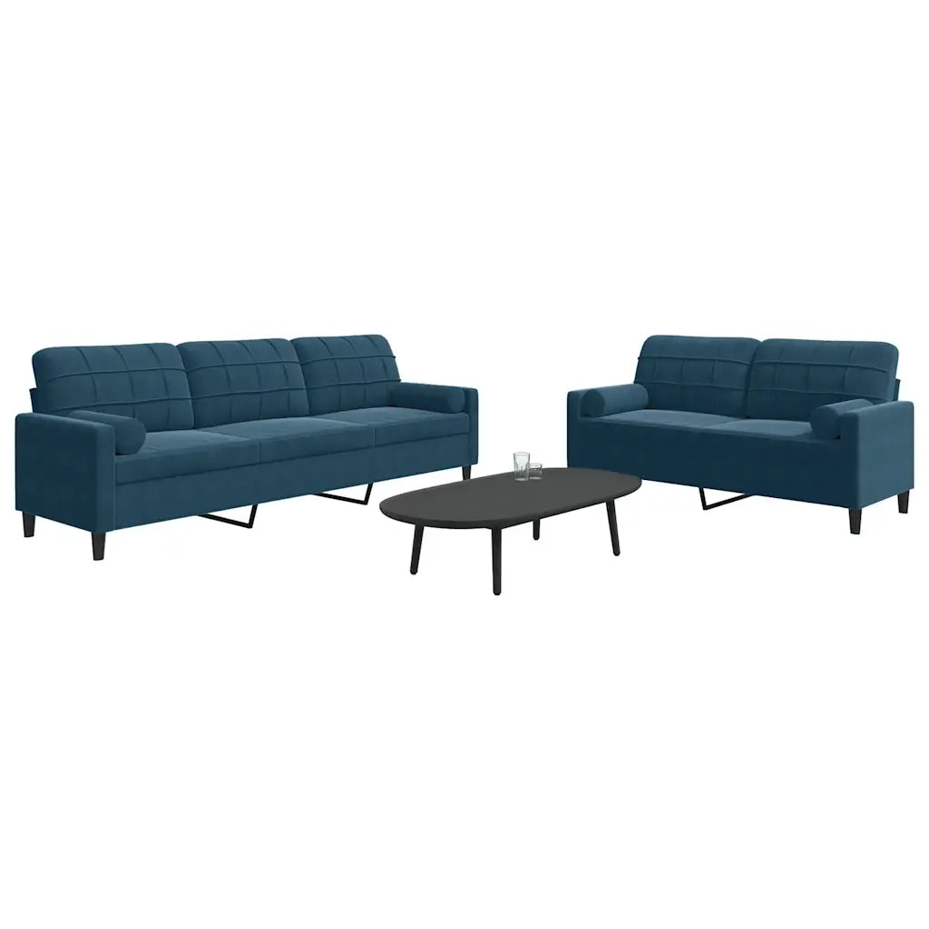 Set di Divani 2 pz con Cuscini e Rinforzi Blu in Velluto 3278500