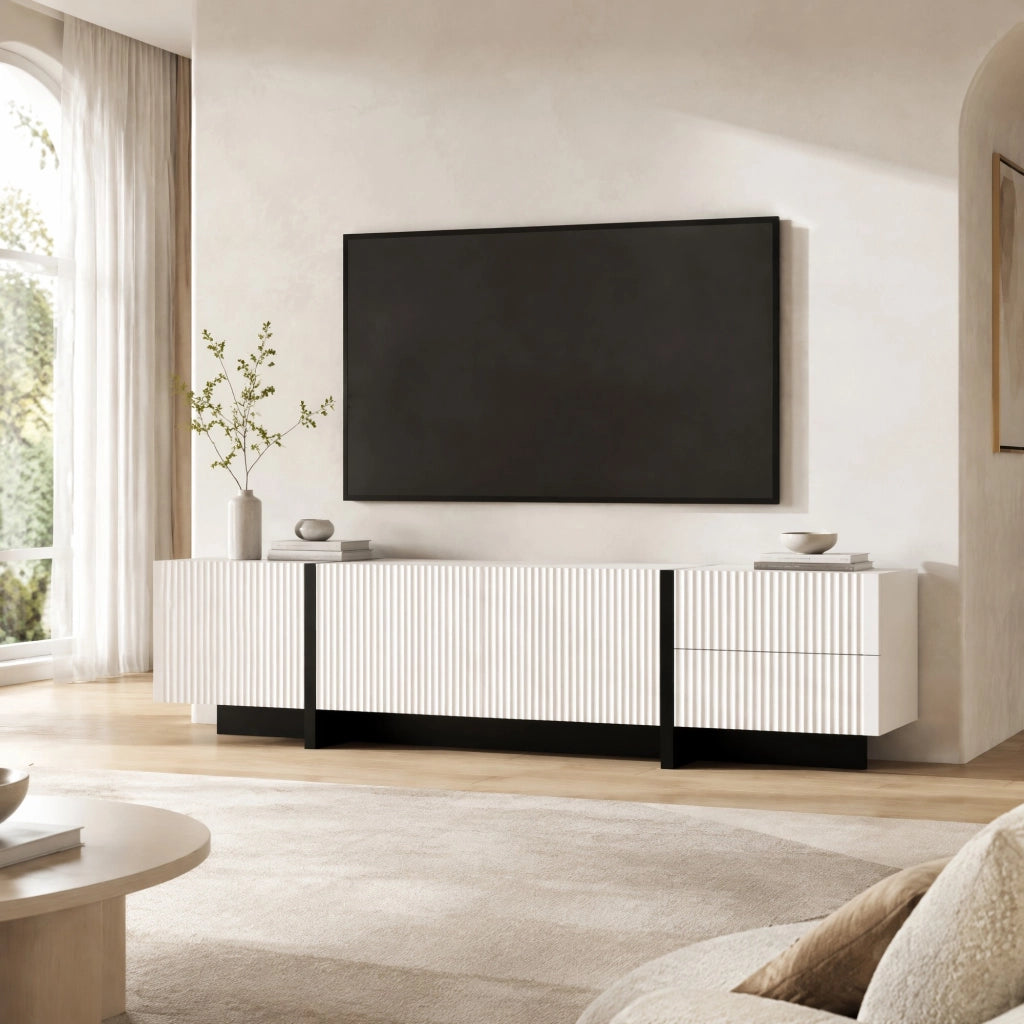 MOBILE TV 190x35x45 cm con 3 ante e 2 cassetti Bianco e Nero