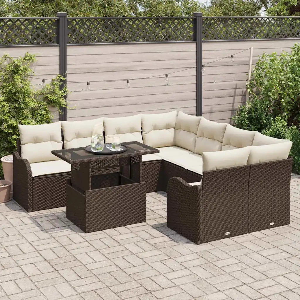 Set Divano da Giardino con cuscino 9 pcs Marrone Poly Rattan 3348434
