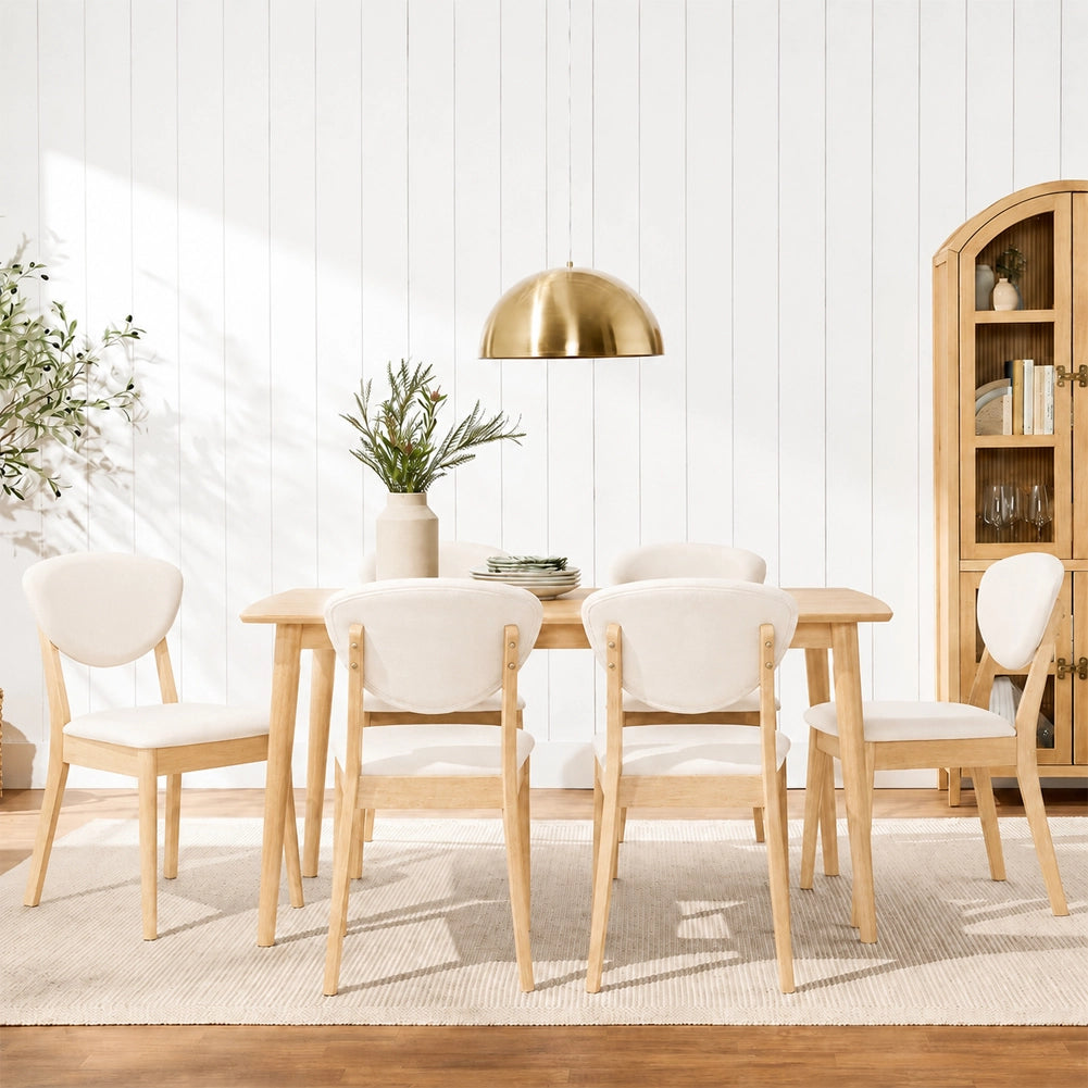 Set 2 Sedie da Pranzo in Legno Chiaro Rivestimento in Tessuto Crema 52x47x84 cm