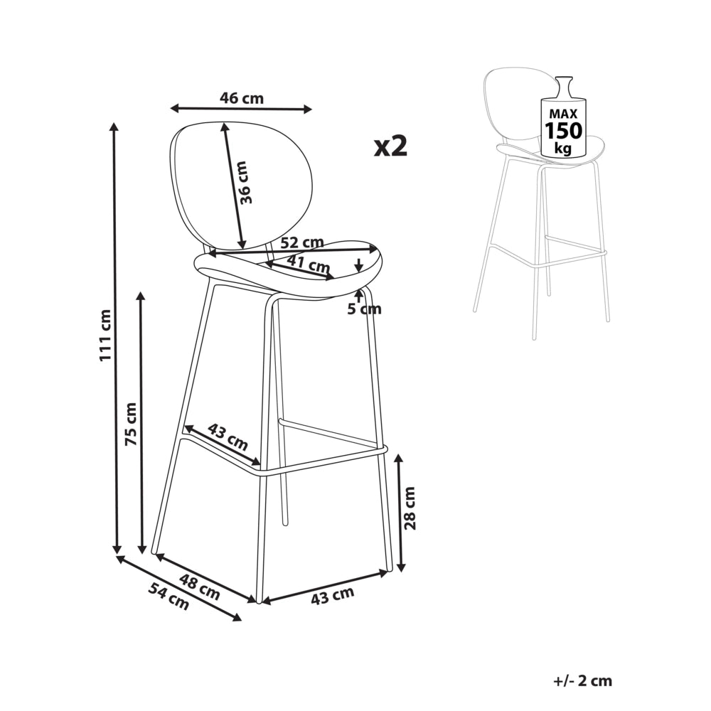 Set di 2 sedie con gambe senza braccioli Bouclè PU Gambe in ferro nero Design contemporaneo e retrò Sedute per la sala da pranzo verde scuro