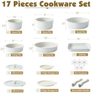 Set di cottura elettrica a induzione 17 pezzi, insieme di padelle con coperchio, maniglie rimovibili, rivestimento antiaderente, stivabile, lavabile in lavastoviglie, PFOA e PFOS liberi (bianco)