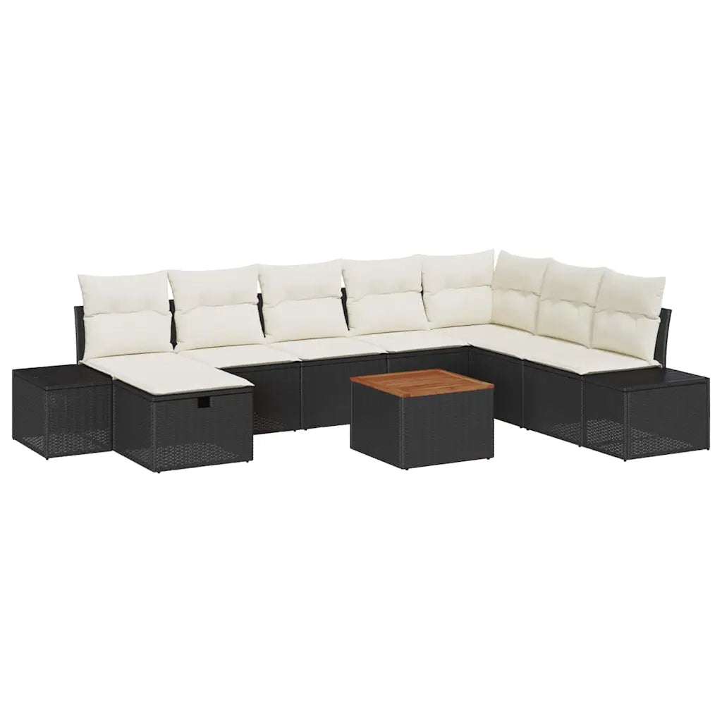 Set Divano da Giardino con cuscino 9 pcs Nero Poly Rattan