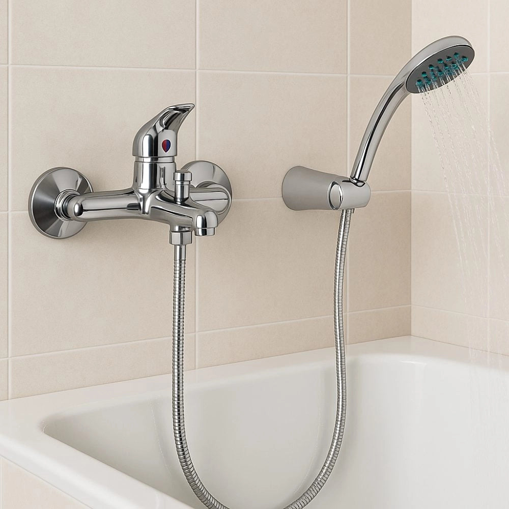 Miscelatore rubinetto esterno vasca in ottone cromato con soffione e flessibile 150 cm