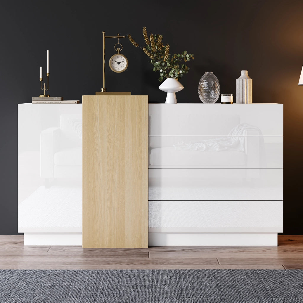 MADIA 140x35x76,5 cm Bianca lucida MDF con 4 cassetti e 2 ante