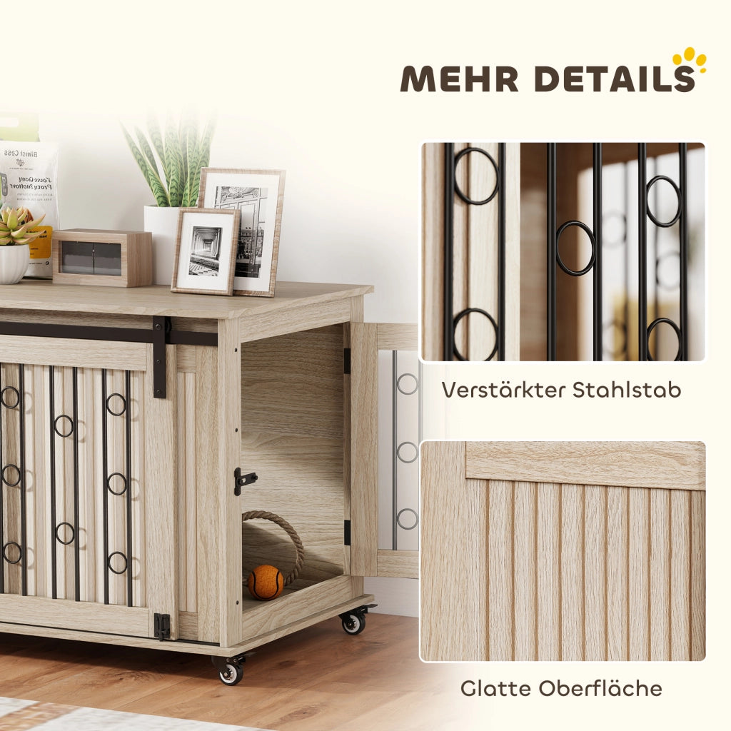 Cassa per cani con ruote e porta scorrevole ¨C zephmum ¨C 100x56x65 cm