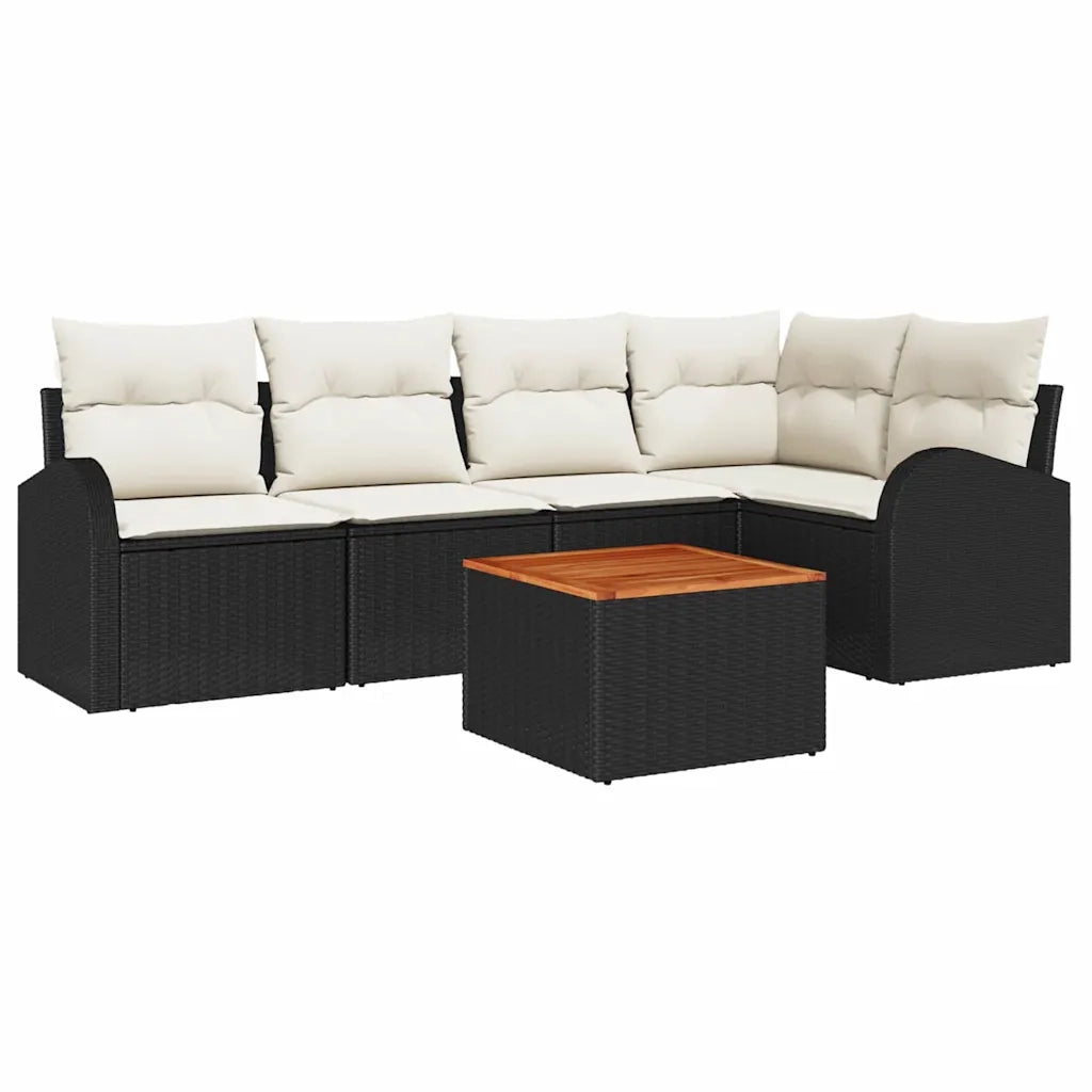 Set Divano da Giardino con cuscino 6 pcs Nero polyrattan