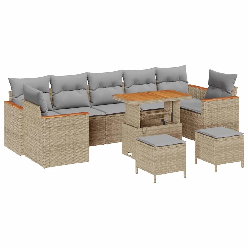 Set Divano da Giardino con cuscino 10 pcs Beige Poly Rattan
