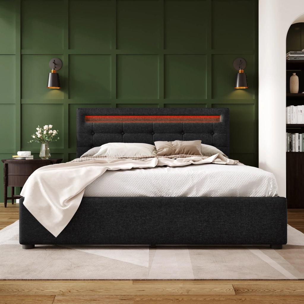 letto matrimoniale lino nero 150x208 cm