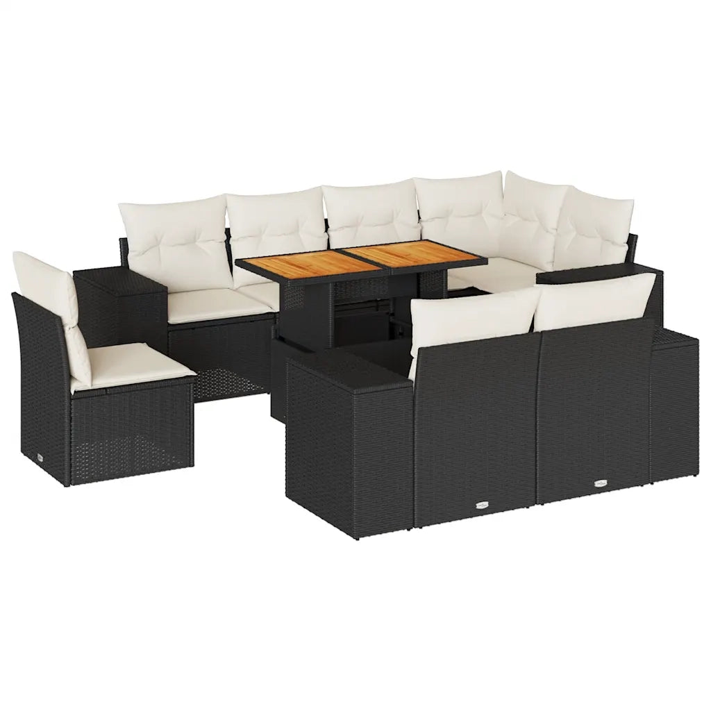 Set Divani da Giardino 9 pz con Cuscini Nero in Polyrattan 3327388
