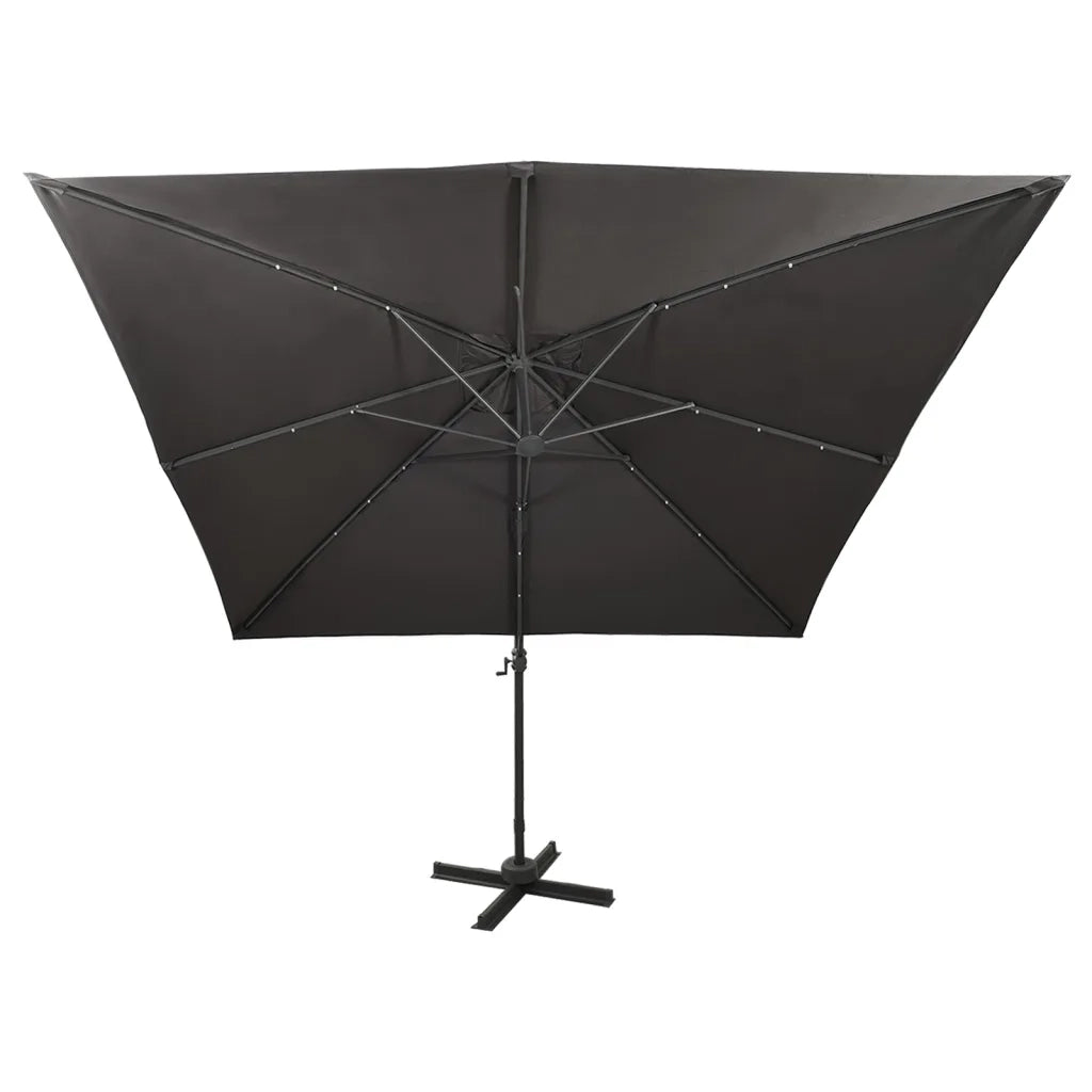 Ombrellone a Sbalzo con Palo e Luci a LED-Ombrello da giardino Antracite 300 cm 602616