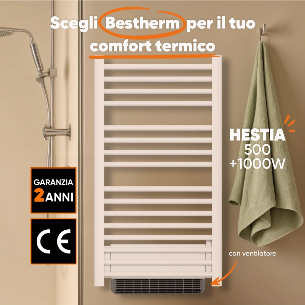 Scaldasalviette elettrico senza liquidi con soffiante 500W+1000W H.100,5xL54cm HESTIA bianco