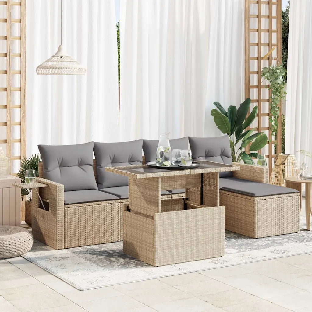 Set Divano da Giardino 6 pz con Cuscini Beige in Polyrattan 3326460