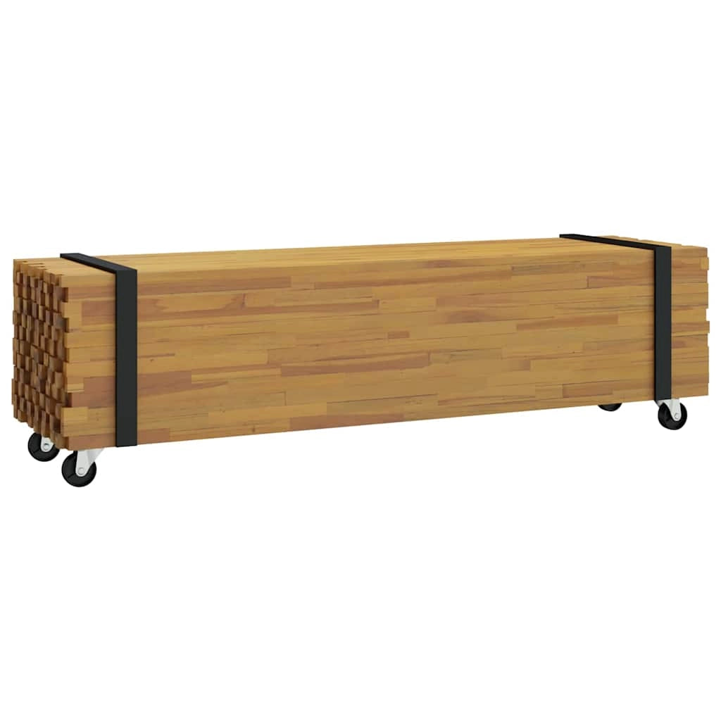 Mobile porta TV rettangolare moderno con ruote 110 x 30 x 30 cm in legno di teak marrone 02_0056684