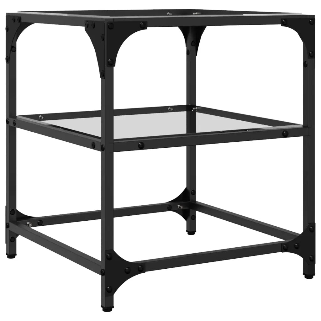 Tavolino Salotto con Piano Vetro Trasparente 40x40x45cm Acciaio 846003