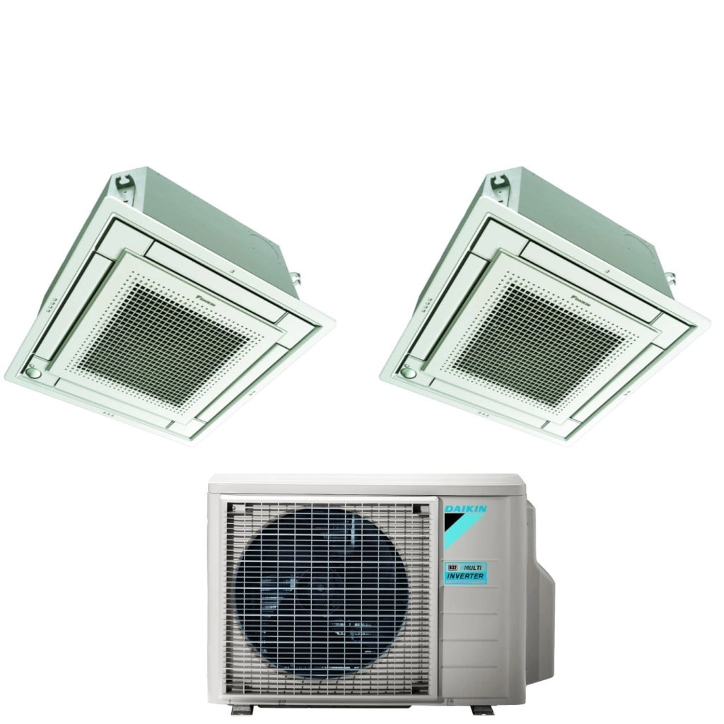 Climatizzatore Condizionatore Daikin Bluevolution Inverter Dual Split a Cassetta FFA-A 9+9 con 2MXM50A R-32 Wi-Fi Optional Con Griglia Bianca Inclusa 9000+9000 Garanzia Italiana