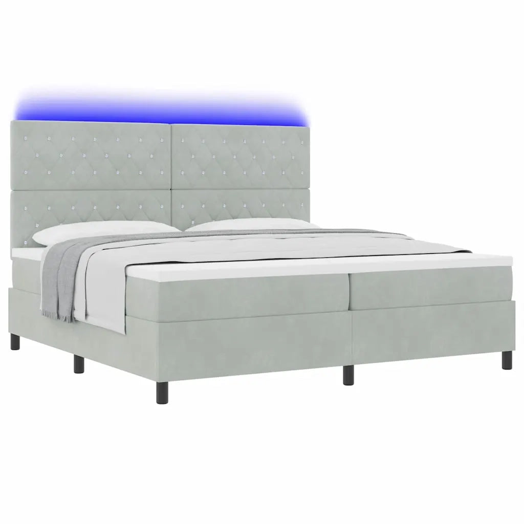 Letto a Sorgente LED Grigio chiaro 200 x 200 cm Tessuto