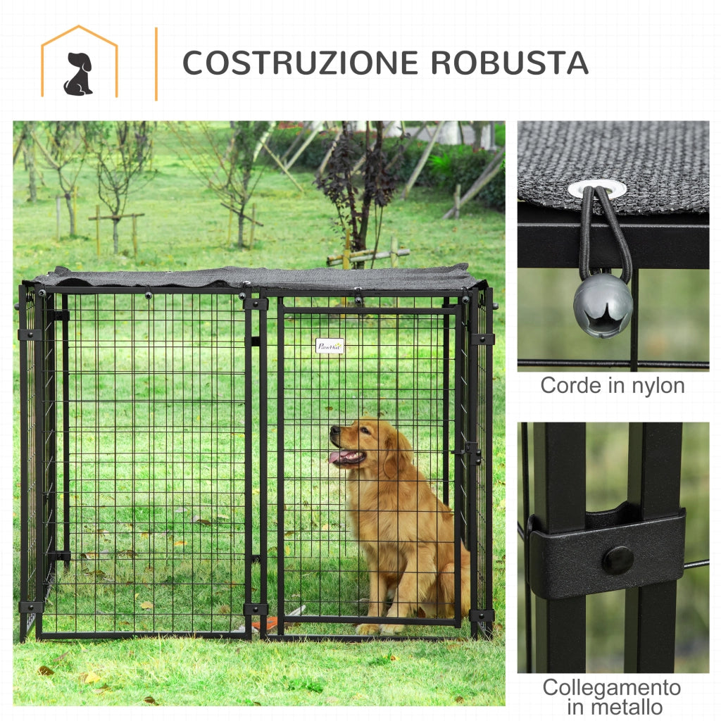Recinto Pieghevole per Cani con Copertura ¨C Xylo ¨C 8 Pannelli, Porta Bloccabile, 141x141x113cm, Nero