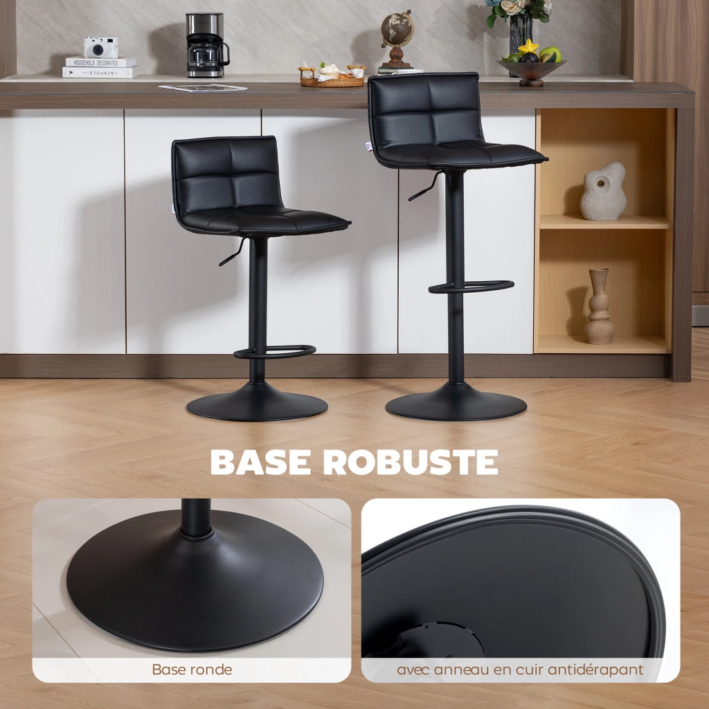 Sgabello da Bar Regolabile ¨C Xylo ¨C Set 2 Pezzi Seduta Girevole PU Nero 44x45x85-106cm