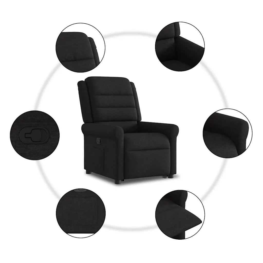 Divano Sedia-Poltrona Alzapersona Reclinabile Nera in Tessuto 379279