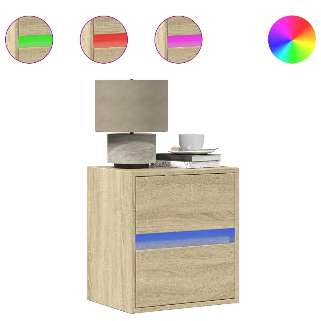 Comodini a Parete con luci LED 2 pz-Set di 2 Tavolino da notte Rovere Sonoma 723072
