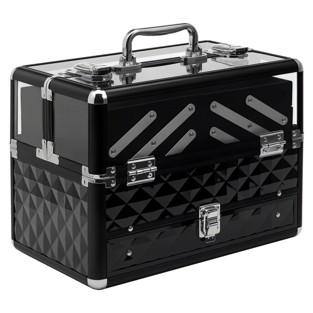 Cofanetto Portagioie Trucco ¨C Xylo ¨C Alluminio con Vassoi Estraibili 30x18,5x22cm Nero
