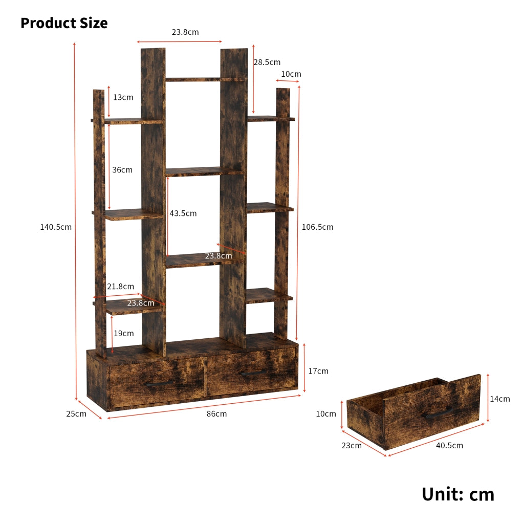 LIBRERIA con 2 cassetti 130,2x34,7x17,2 cm Marrone Metallo e Legno