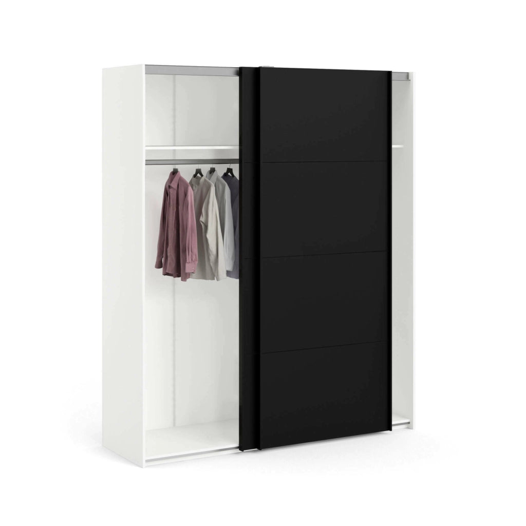 Guardaroba 2 ante Portlouis, Mobile camera da letto, Cabina armadio portabiti, Armadio appendiabiti, 182x62 h220 cm, Nero e Bianco