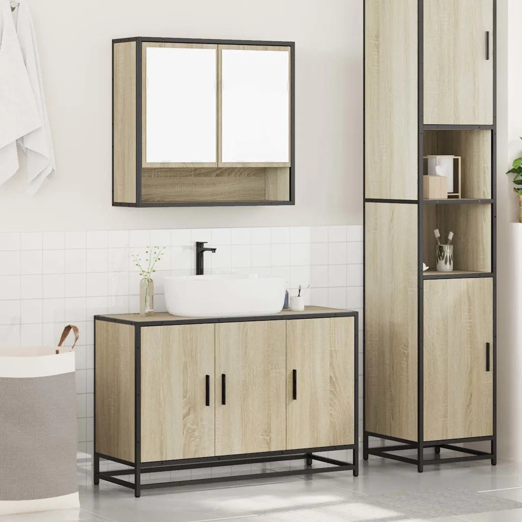 Set Mobili da Bagno | Armadio da bagno 2 pz Rovere Sonoma in Legno Multistrato