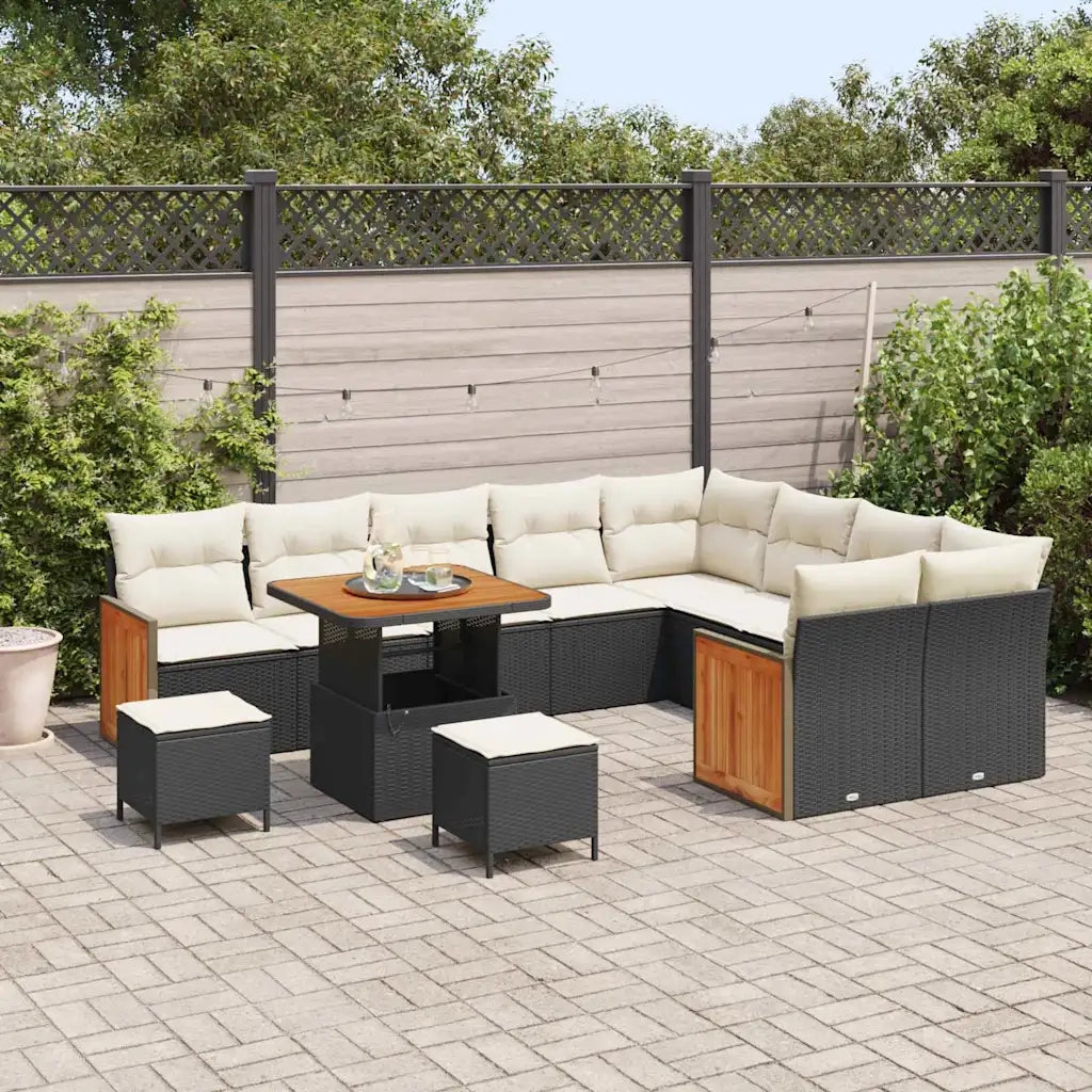 Set Divano da Giardino 13 pcs Nero e Crema polyrattan