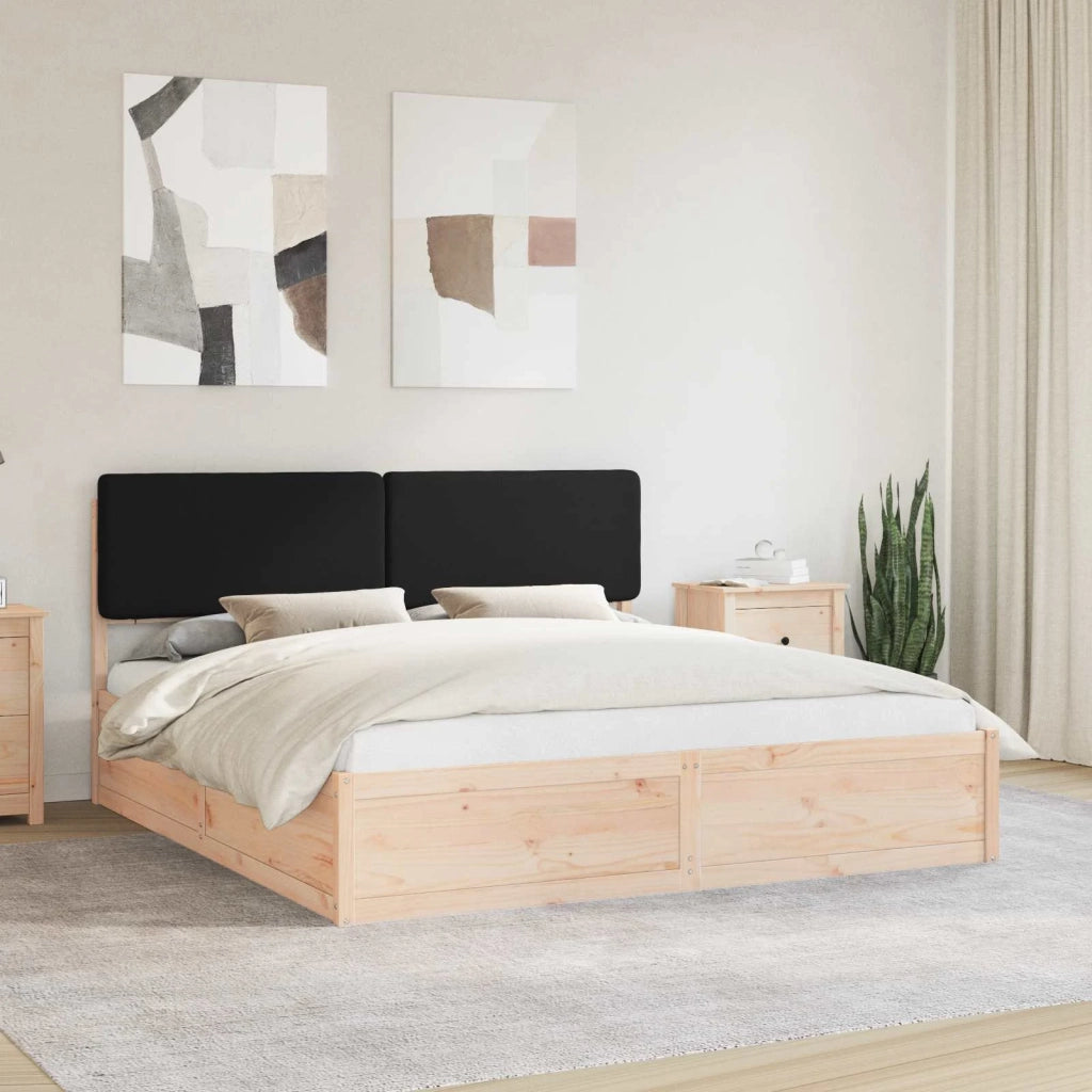 Letto con Testiera Rivestita Nero 180 x 200 cm Pino massello