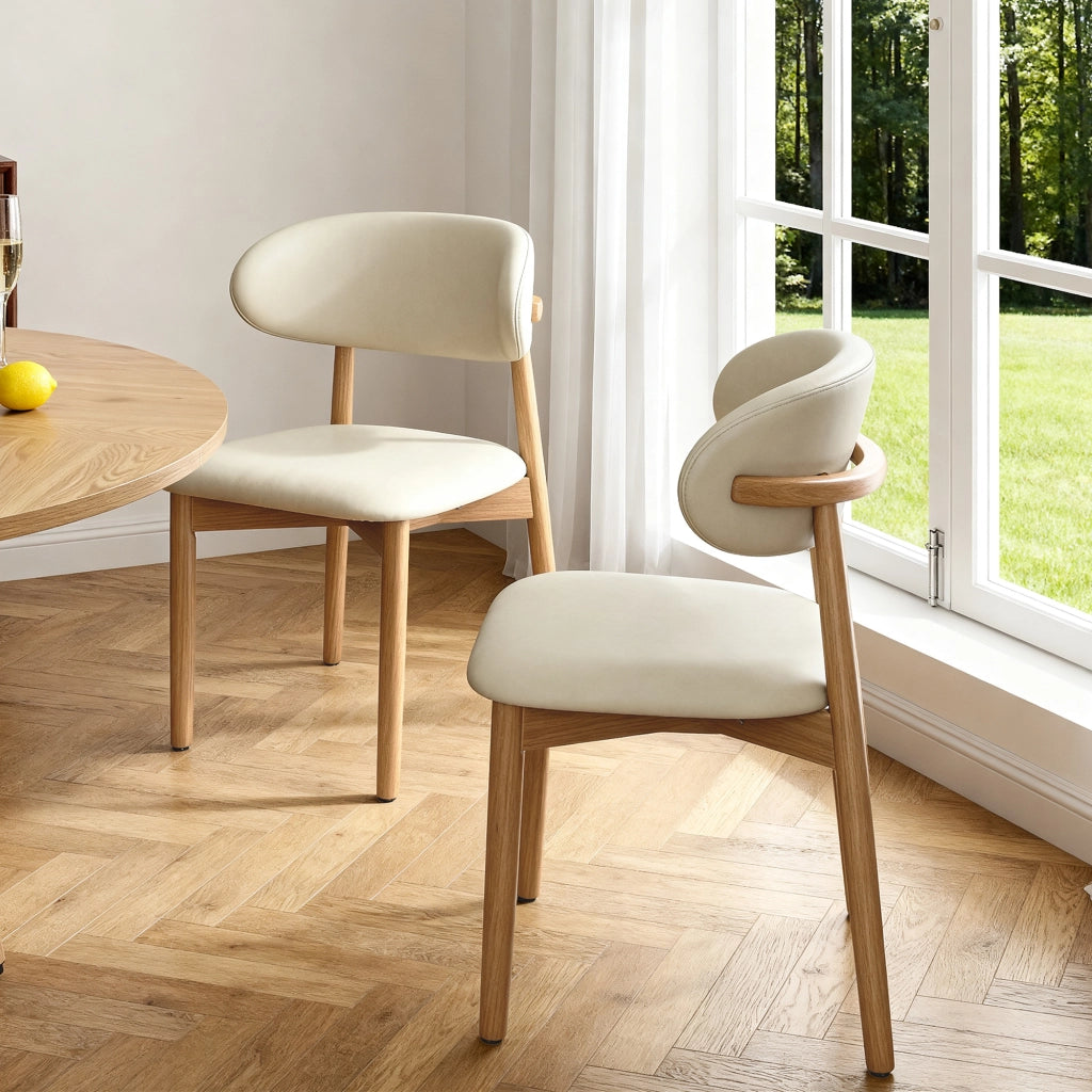 Sedie da pranzo in legno massello, set da 2 pezzi, schienale ergonomico, piedini antiscivolo, color beige e legno naturale