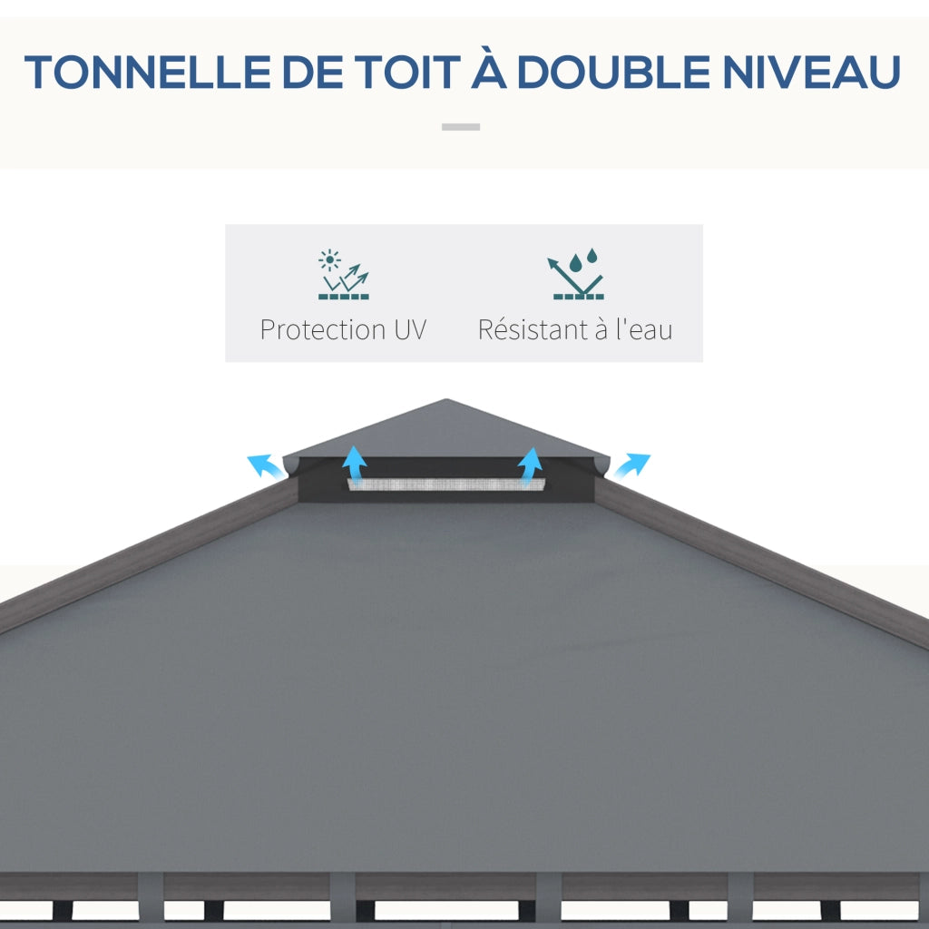 Tonnelle da giardino con 4 pareti e doppio tetto ¨C zephmum ¨C grigio 3x3 m