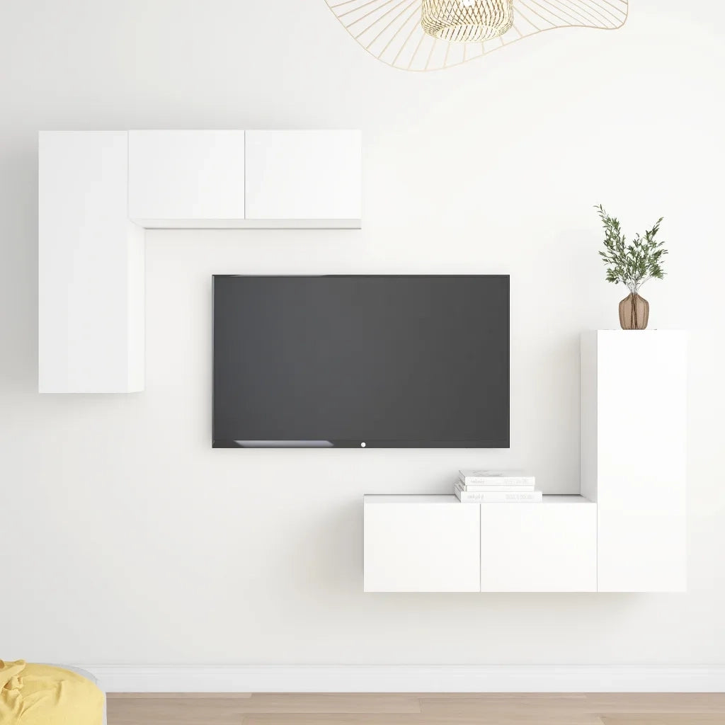 Set Mobili Porta TV 4 pz | Armadietto TV | Mobile Porta TV Bianco in Legno Multistrato