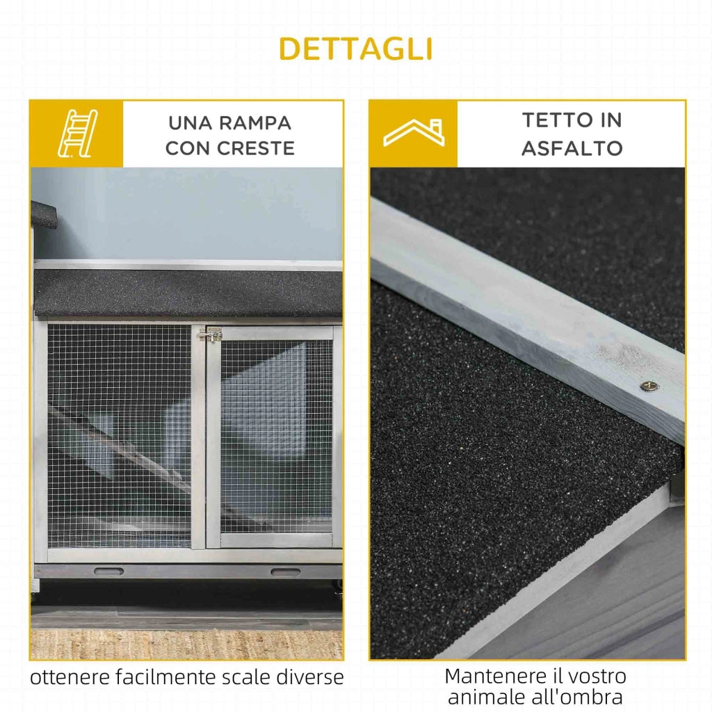 Conigliera da Esterno 157,4x53x99,5 cm a 2 Livelli con Casetta e Spazio Aperto Recintato in Legno Grigio