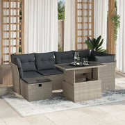Set Divani da Giardino 7pz con Cuscini Grigio Chiaro Polyrattan
