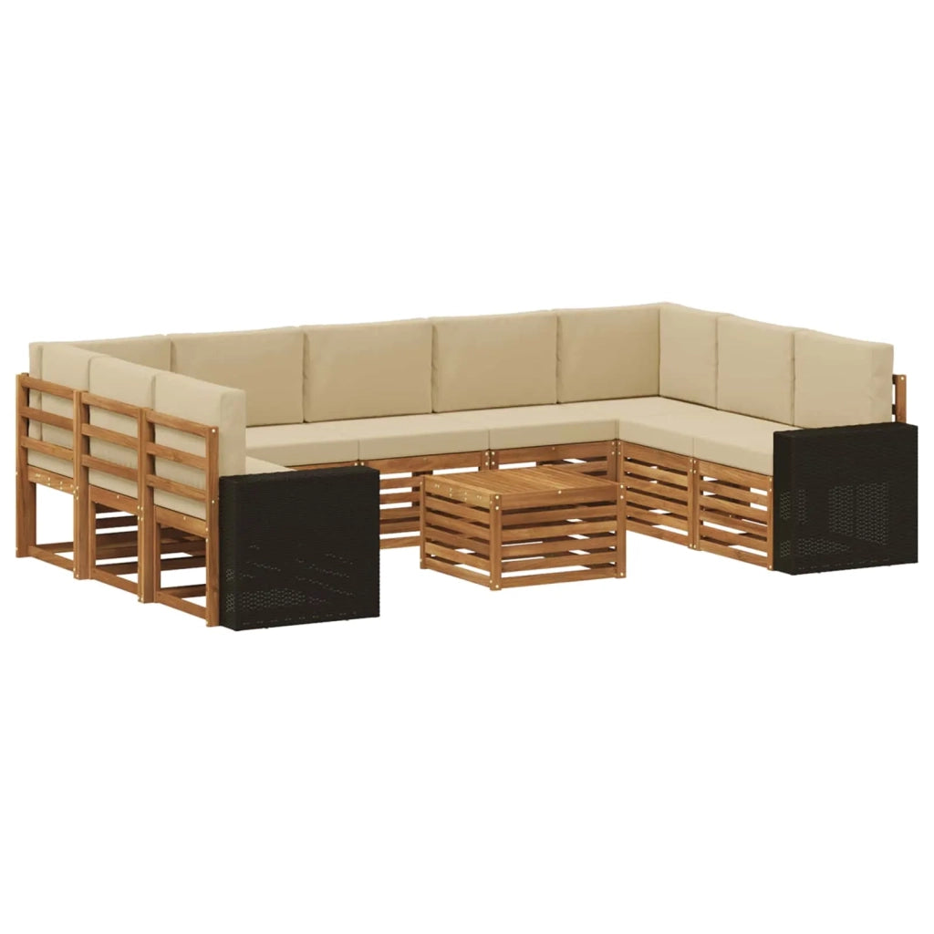 Set di divani da esterno 10 pz Naturale e Beige Poliestere 3384874
