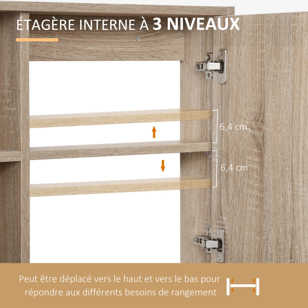 Armadio da Bagno con Specchio e Ripiani Regolabili ¨C Minimal ¨C Rovere 60x15x76