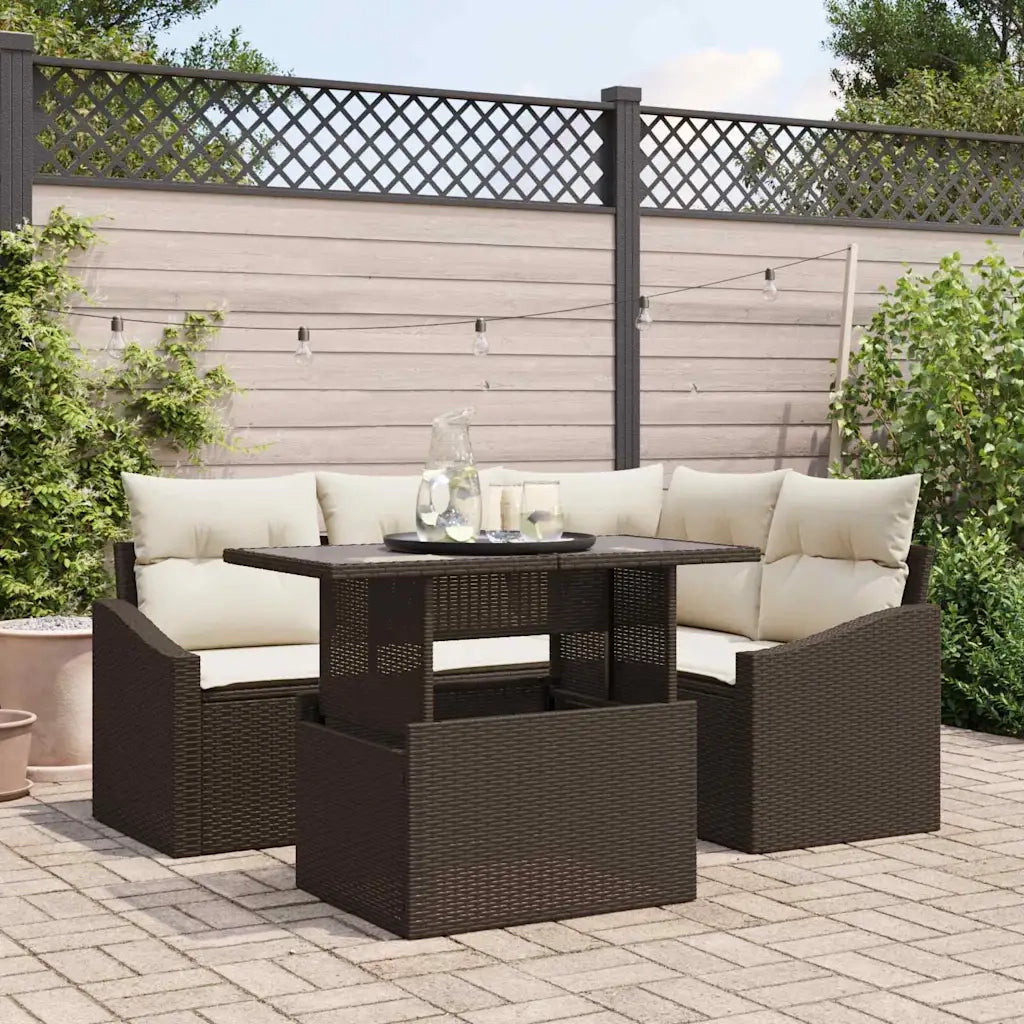 Set Divano da Giardino con cuscino 5 pcs Marrone e Crema 3357731