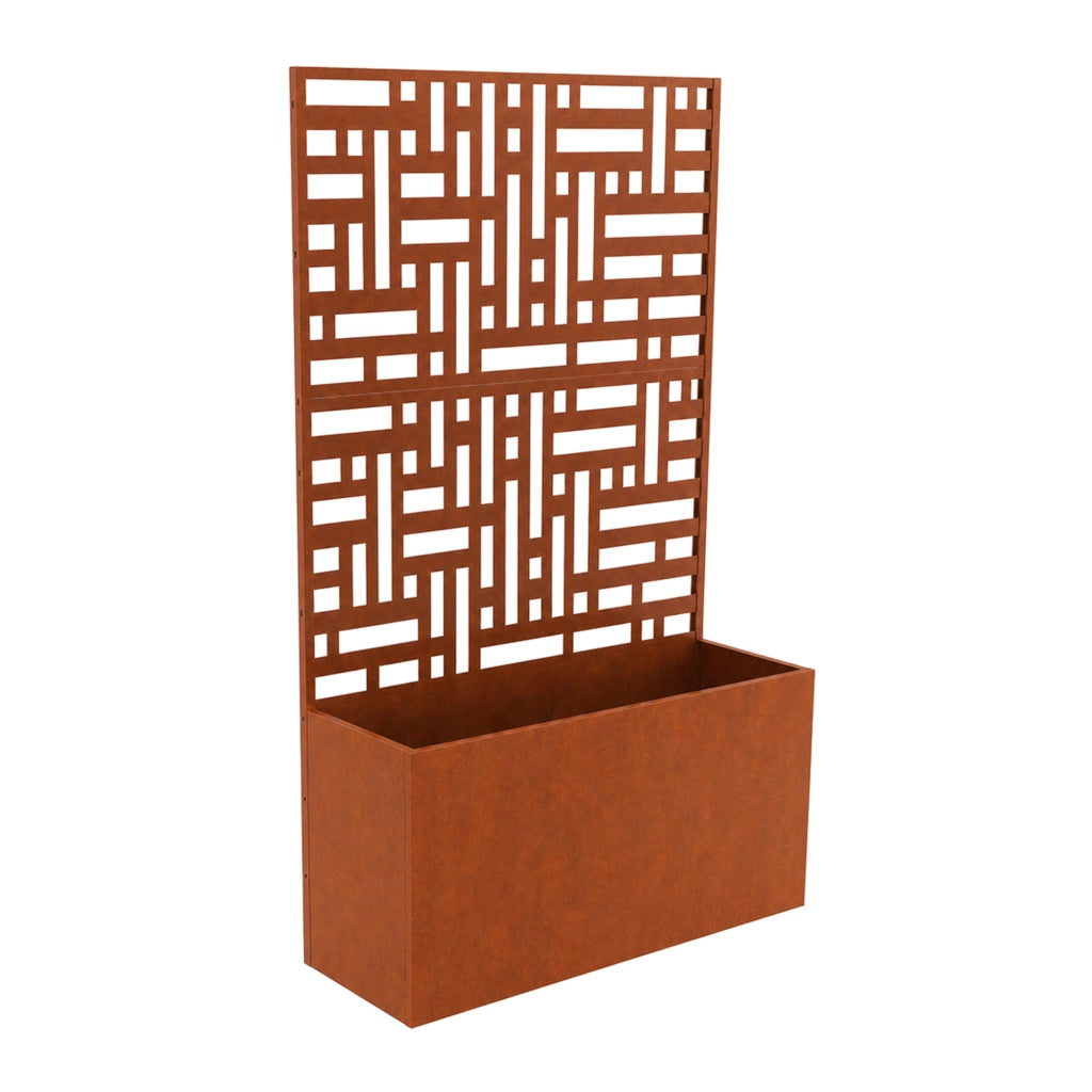 Fioriera con Spalliera Bernalda a 4 Rotelle 146 x 83 x 31 cm Acciaio Corten - Marrone Ossidato casa.pro